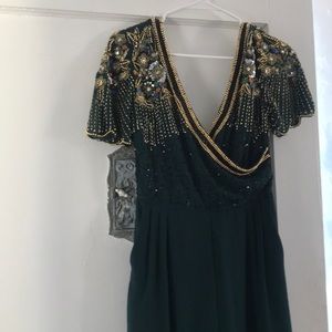 Virgos Lounge green jumpsuit with beading sz 10UK